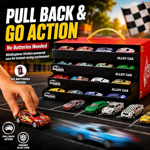 Image of VikriDA 48-Piece Pull Back Car Toy Set for Kids 3+ Years, Mini Racing Cars Bulk Pack, Friction Powered Pull Back Vehicles, Educational Learning Toys, Birthday Return Gifts for Boys & Girls