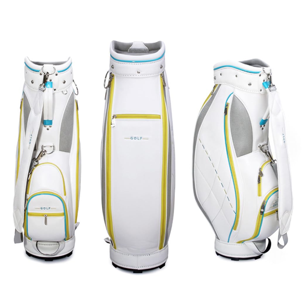LANGWEI Bolsas para Palos De Golf para Mujer, Paquete Portátil De Gran Capacidad De Cuero PU Impermeable Blanco, Bolsa Estándar De Golf Ligera para Campo De Golf