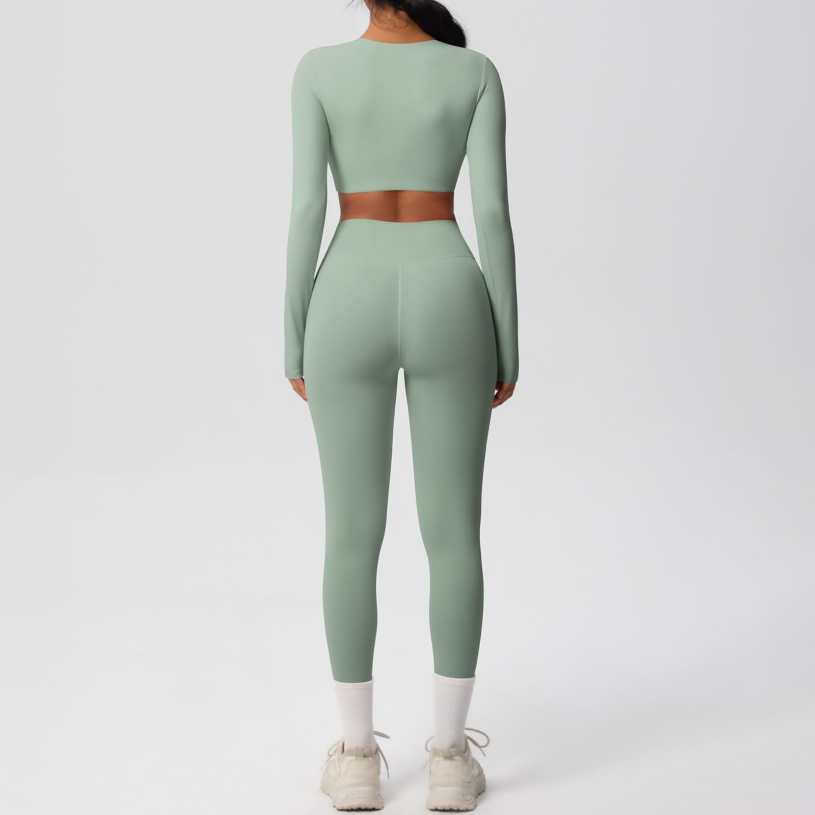 Pantaloni e maniche lunghe traspiranti in tinta unita per allenamento yoga, fitness, corsa, esercizio, abbigliamento sportivo