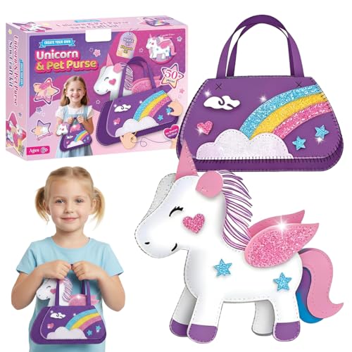 Image of PALAY 2 in 1 DIY Unicorn Sling Bag for Girls Craft Kit for Girls 6+, Fashion Cute DIY Hand Bag for Girls Shoulder Stylish Gifts Kids 6+ Purse Cross Body Woman, Making Kit with Accessories