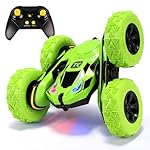 Threeking Remote Control Car RC Cars Toys for Boys Girls Ages 6-12, 4WD Stunt Car with Breathing Soft Lights, Double-Sided Driving & 360° Flips, Presents Gifts, Green