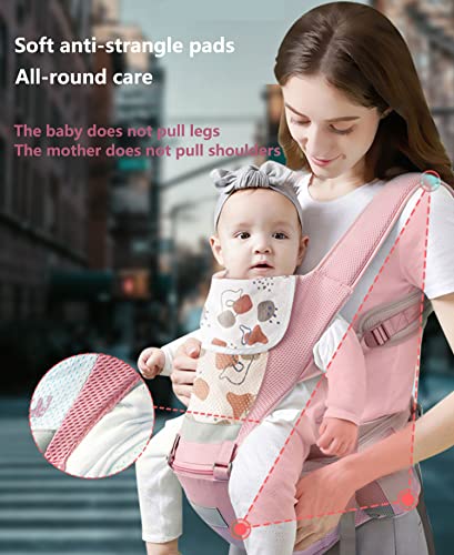 Baby Carrier With Hip Seat,Ergonomic Infant& Child Holder Carrier Kangaroo Bag With Storage Bags,Soft Lightweight Pure Cotton Comfortable Baby Backpack Carrier For Newborn And Toddler,7-55Lbs (Pink) #TOP1