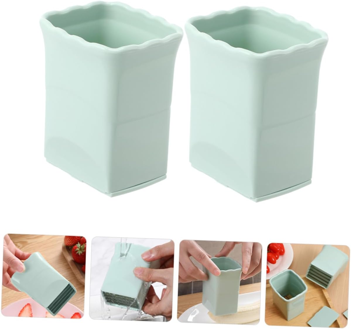 2pcs Fruit Slicer for Kitchen Salad, Green Plastic Metal Cutter