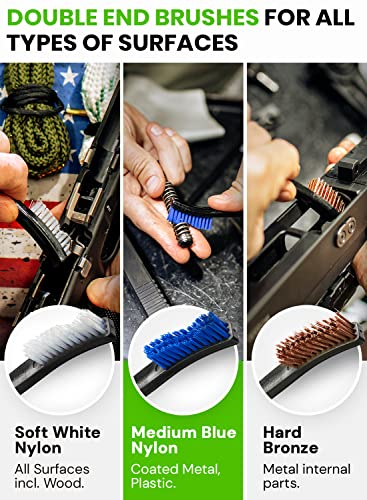 Bore Cleaner Gun Cleaning Kit For 12Ga / 5.56 / 9Mm Gun Cleaning Snake, Gun Cleaning Supplies Incl. Gun Cleaning Patches, 6-Inch Gun Cleaning Swabs, Gun Brushes, Cleaning Picks, Needle Oil Applicator #TOP3