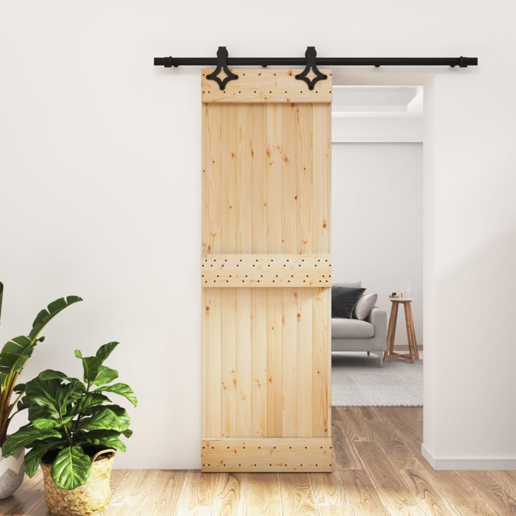 Puerta corrediza de madera rústica 70x210 cm de pino macizo con kit de guías
