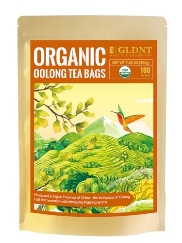 GLDNT Organic Oolong Tea Bags, Smooth &amp; Mellow Flavor, Caffeinated, 100ct