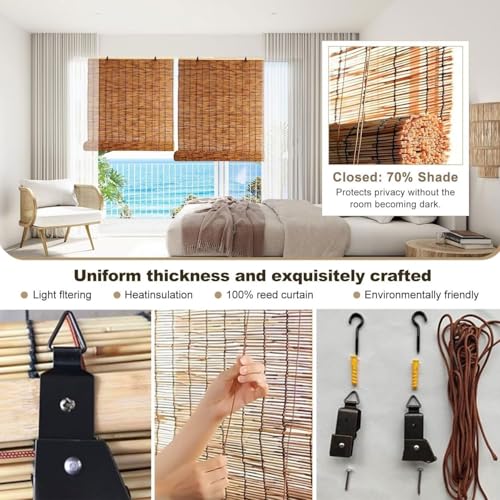 Store enrouleur imperméable en jute protégeant la table du soleil - 4
