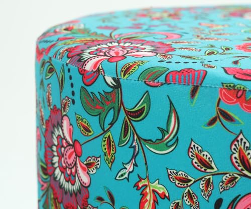 Image of NACIA Printed Sitting Ottoman Stool (16X16X17 Inches) for Living Room, Bedroom | Wooden Pouffes for Sitting & Footrest | Puffy Foot Stool Furniture for Home Decor, (Floral, Blue)