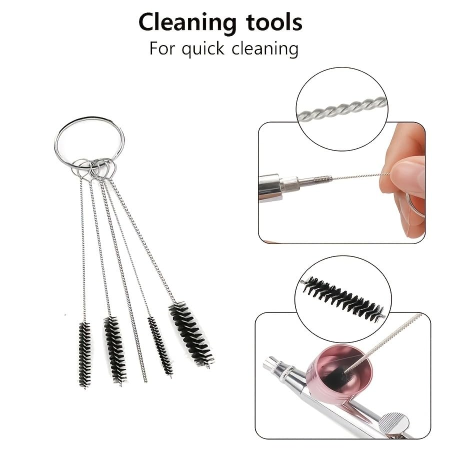 Spray gun set, anti-clogging high-pressure spray gun set, equipped with a 0.3mm nozzle and cleaning brush set, suitable for makeup, hairdressing, nail art, and cake decoration