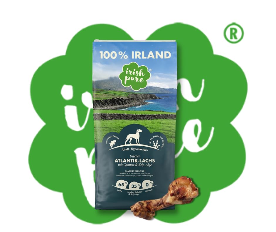 Irish Pure Adult - Atlantik Lachs 12kg + Power Bone - Hypoallergen & getreidefrei - Lachs & Kelp-Alge - Premium-Hundefutter + Snack im Vorteilspaket - 100% natürlich | Sparpaket | Bundle