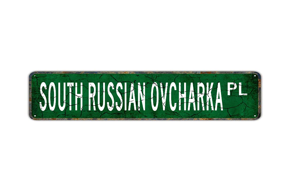 South Russian Ovcharka Retro Tin Signs Aluminum Metal Sign for Kitchen Home Garden Wall Bar Cafe Decor 4x16 Inch