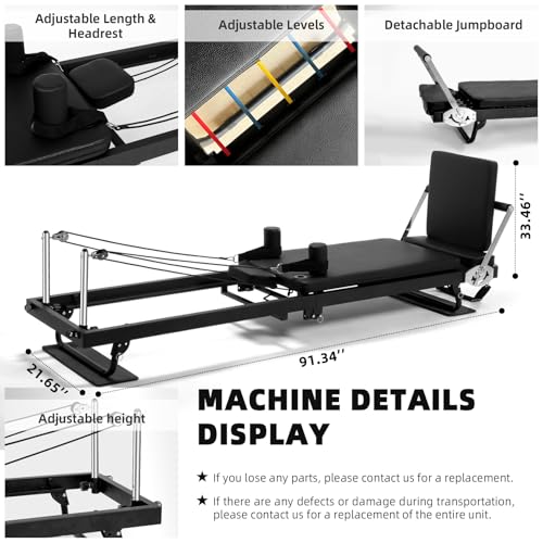 Pilates Reformer for Home Use,AMSINA Foldable Pilates Machine with Headrest & Jumpboard , Pilates Home Equipment with Foot Straps