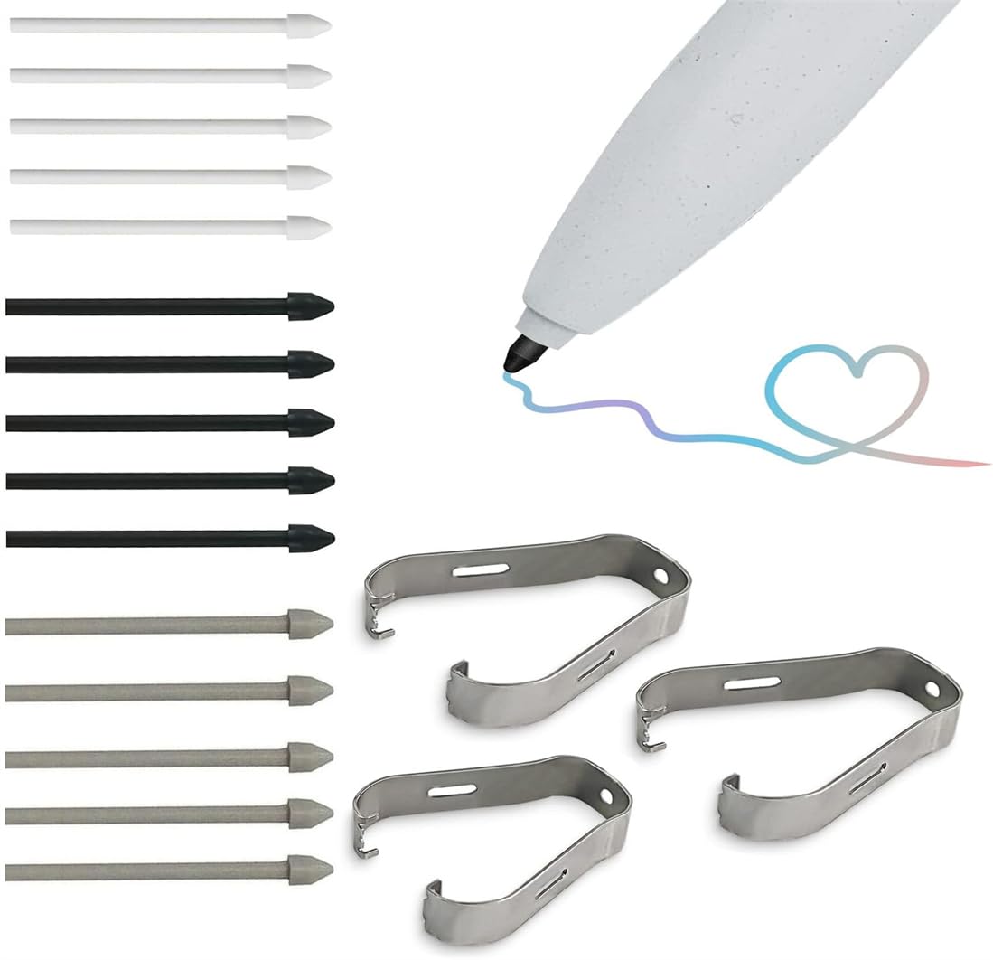 15 Pack Durable Maker Tips Replacement fits for Remarkable 2 Maker Stylus Pen, Carbon Fiber Wear Resistance Enhancement Note Taking Fine Hard Backup Nibs with 3 removal tools, White+Grey+Black