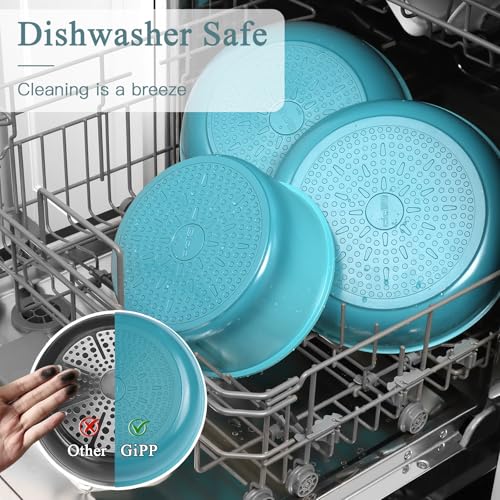 Image of GIPP 5pcs Pots and Pans Set Non Stick, Nonstick Cookware Set Detachable Handle, Ceramic Pots for Cooking Non Stick with Removable Handle, RV Cookware Set for All Stoves, Light Blue Gradient