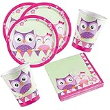 Amscan 36-Teiliges Eulen Party Set für 8 Kinder Geburtstag Tisch Deko Mädchen Pink Lila Teller Servietten Becher