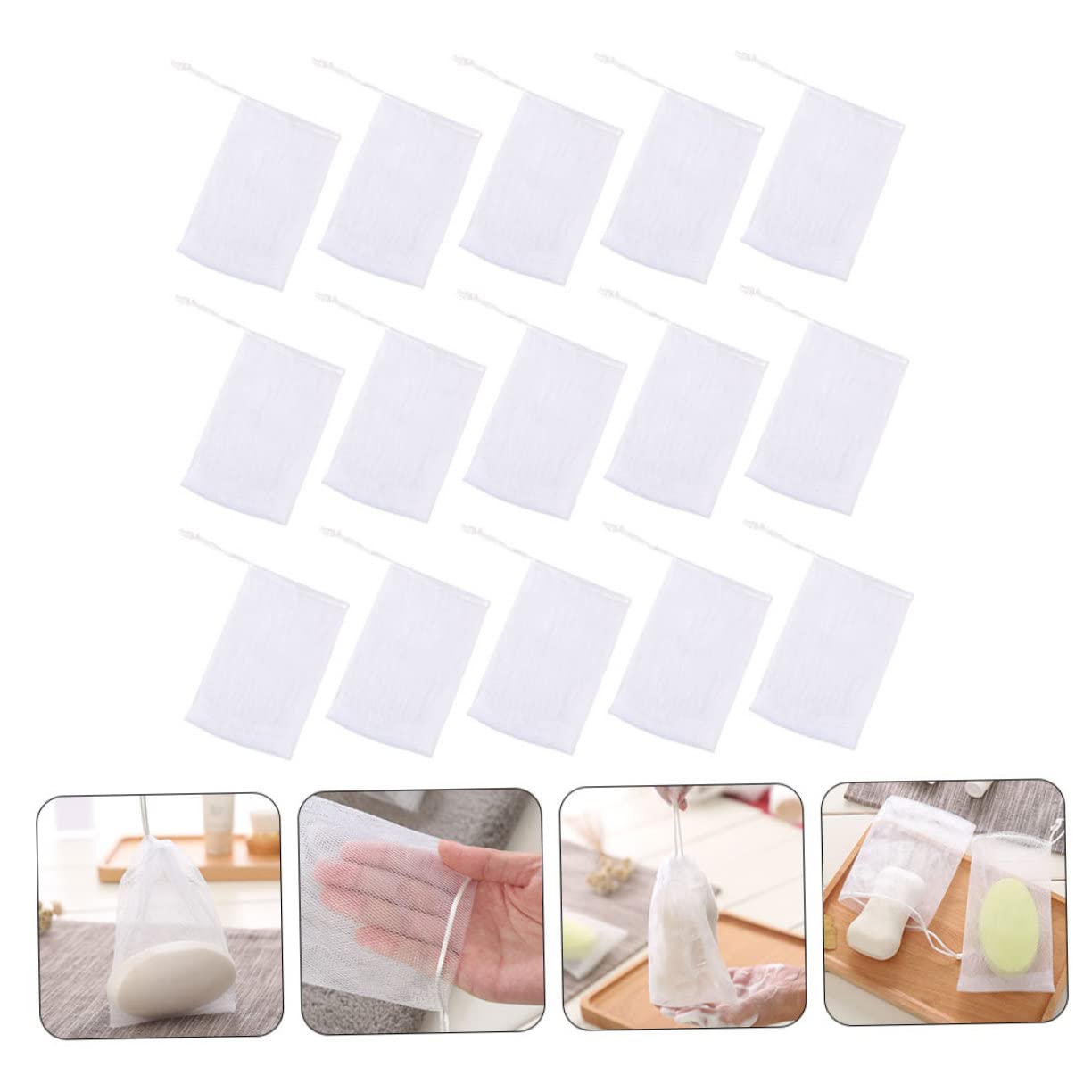 MERRYHAPY 100pcs Multi-purpose Foaming Net Soap Pouch Dual Exfoliating Cleansing Mesh Bags for Facial Use Quick Drying Drawstring Design