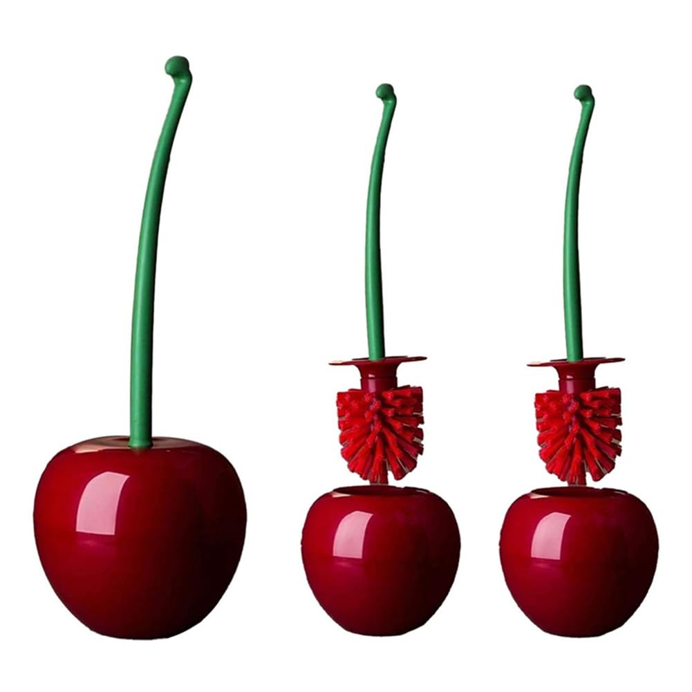 CTRLZS 3PCS Cherry Toilet Brush Bathroom Brush Cleaner Toilet Bowl Brush and Holder Set with Long Handle for Bathroom Kitchen