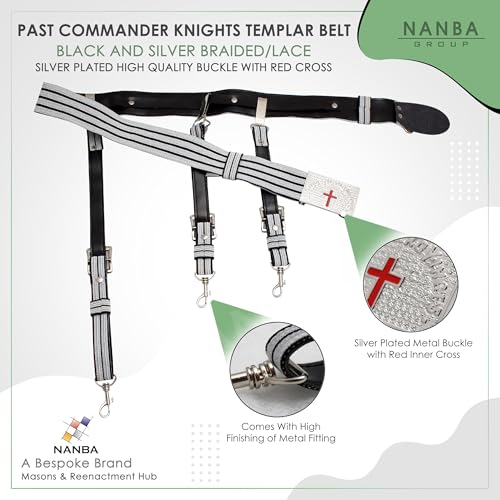 Ceinture Knights Templier Passé Commander avec boucle plaquée argent