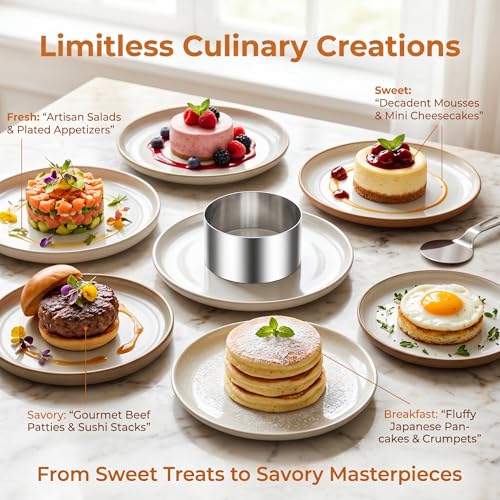 DATANYA Cake Ring Molds 4 Inch Stainless Steel Round Food Ring Dessert Mousse Molds Cooking Rings with Pushers for Pastry Baking (6 Rings and 2 Pushers) by DATANYA - Image 6
