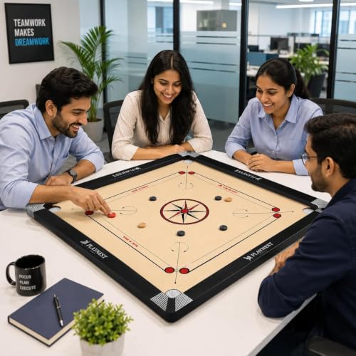 Image of Premium Wooden Carrom Board for Family Fun Indoor Game Smooth Playing Surface Durable Construction Easy Coin Glide Board Game for Kids & Adults (30 INCH)