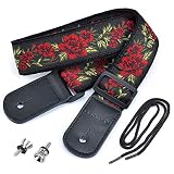 CLOUDMUSIC Ukulele Strap Floral Pattern Roses Strap For Soprano Concert Tenor Baritone (Red Roses)
