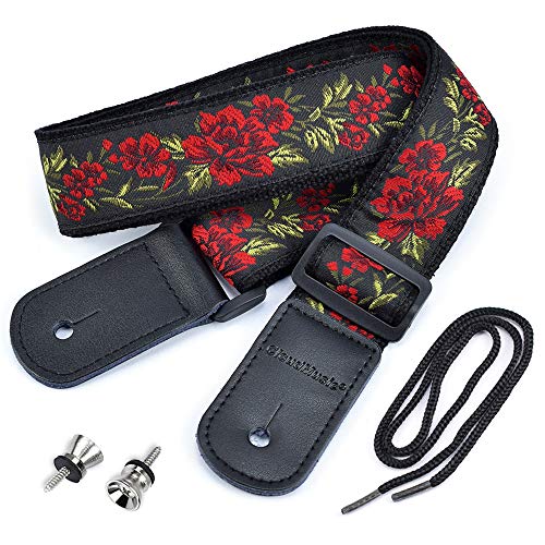 Cloudmusic Ukulele Strap Floral Pattern Roses Strap For Soprano Concert Tenor Baritone (Red Roses) #TOP9