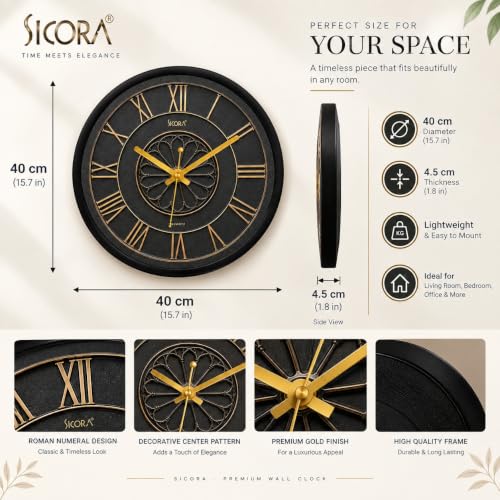 Image of Wall Clock with Silent Sweep Quartz Movement | Premium Round Analog Wall Clock | Minimalist Decorative Clock for Living Room, Bedroom, Office, Kitchen & Home Decor (Grey & Gold)