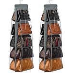 CJWLKJ 2 Pcs 10 Pockets Hanging Purse Handbag Organizer Clear Hanging Shelf Bag Collection Storage Holder Purse Bag Wardrobe Closet Space Saving Organizers (Grey)