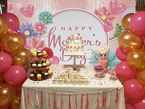 Mothers Day Background Happy Mother's Day Banner Pink Flowers Love Mom Heart Photo Photography Props for Mother's Day Party Decoration (7X5FT(82x59inch)) by BUTEN - Used condition - Image 3