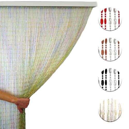 Tenda Antimosche a Perline Bicolore con Fili Alternati, Moschiera a Pannello Ombreggiante Divisoria per Porta Finestra Ingresso Balcone Giardino con Kit Ganci - Millecolori, 100x220