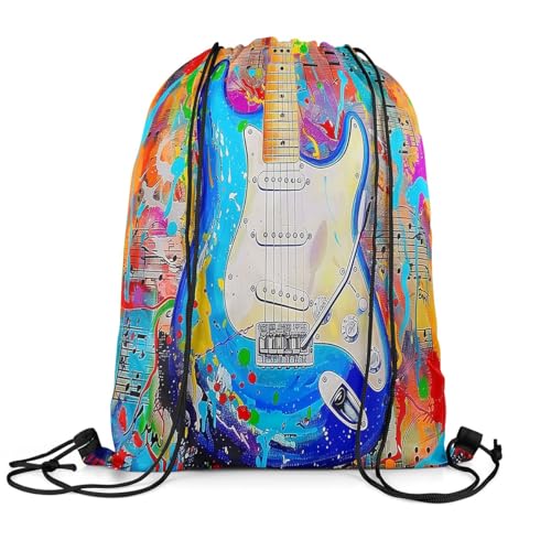 jejeloiu Vintage Rock Guitar Drawstring Backpack 13x15.7inch Music Instrument Gym String Bag Bass Musical Sports Drawstring Sackpack