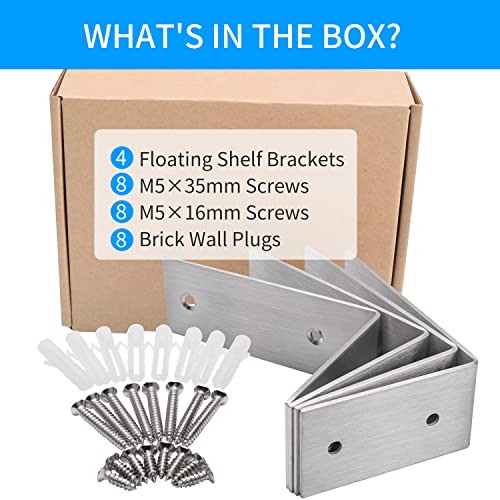 Yumore L Brackets Heavy Duty, 5X3X1.8 Inch Stainless Steel Shelf Brackets Wall Mounted For Floating Shelves Industrial Farmhouse, Includes Hardware, Pack Of 4 #TOP5