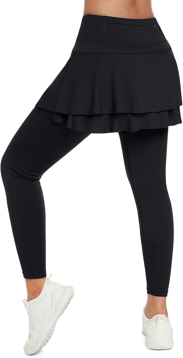 ANIVIVO Skirted Leggings for Women Capri, Athletic Tennis Skirt with Leggings Golf Pickleball Clothes with Pockets