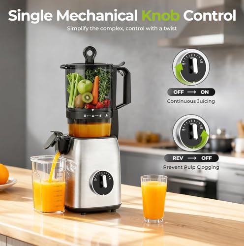 Havato Cold Press Juicer, 5.4" Extra Wide Feed Chute Juicer Machines for Whole Vegetables & Fruits, 98% High Juice Yield, Easy Clean & Install, Compact Slow Masticating Juicer with 300W, Silver — view 5