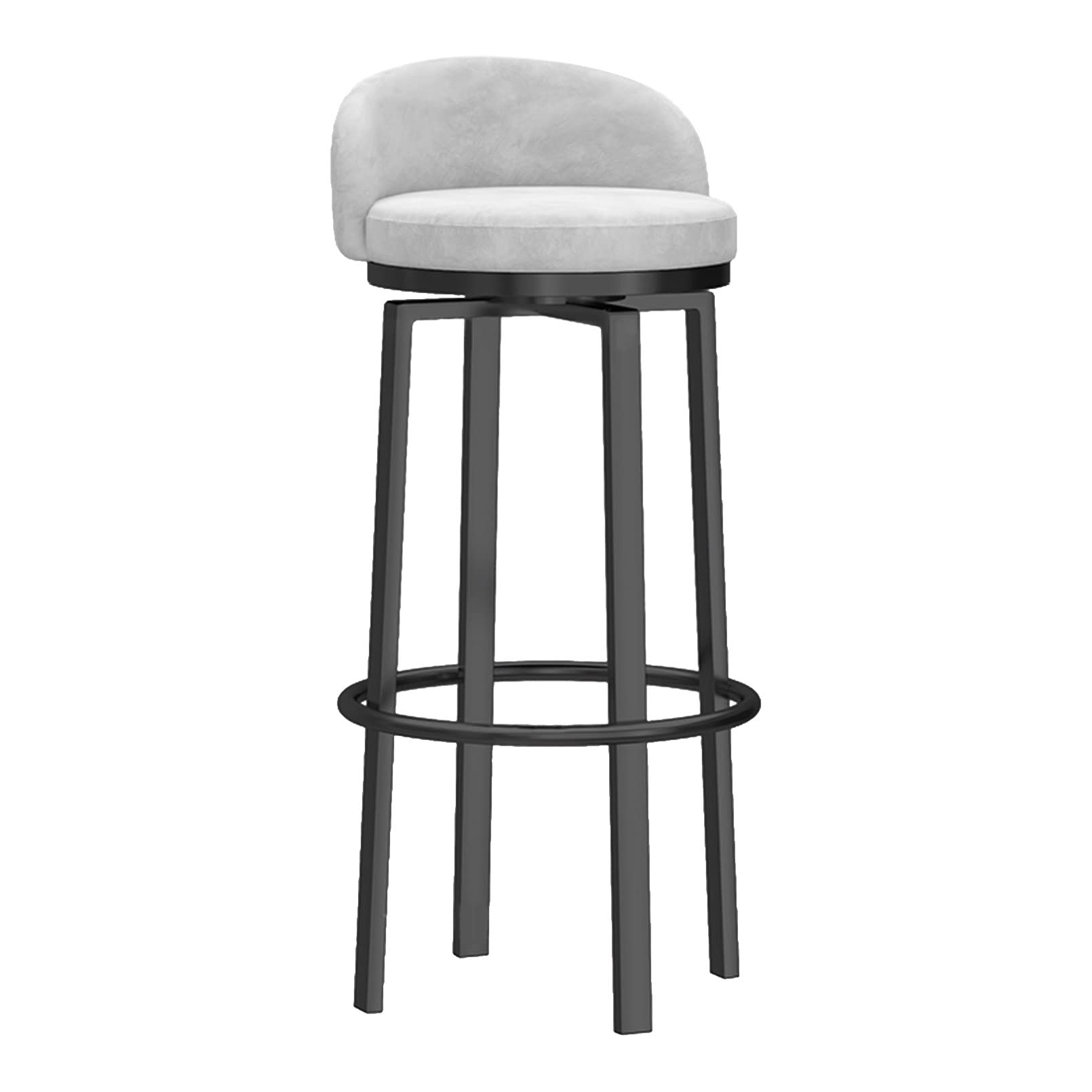 White Velvet Swivel Bar Stool with Backrest - Upholstered Breakfast Barstool for Home Kitchen Counter - Metal Footrest - Single Pack