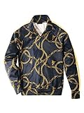 Hat and Beyond Mens Track Jacket with Gold Chain Print Streetwear(Large, 1vw51_Black)