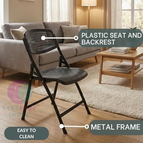 Image of Streetup India Folding Metal Chair with Nylon Seat and Backrest for Home /Kitchen /Study Chair and Restaurant /Outdoor Chair