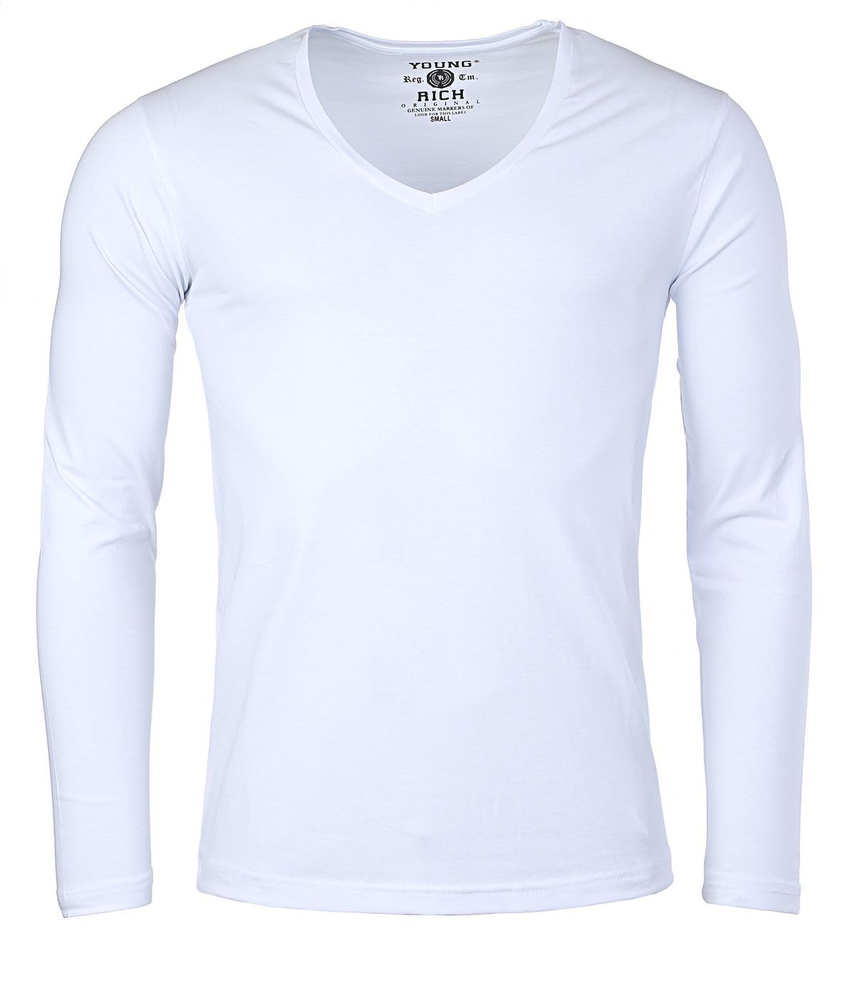 Young & Rich Herren Uni Longsleeve Basic Langarm T-Shirt mit tiefem V-Ausschnitt Slimfit mit Stretchanteilen (3er Pack)