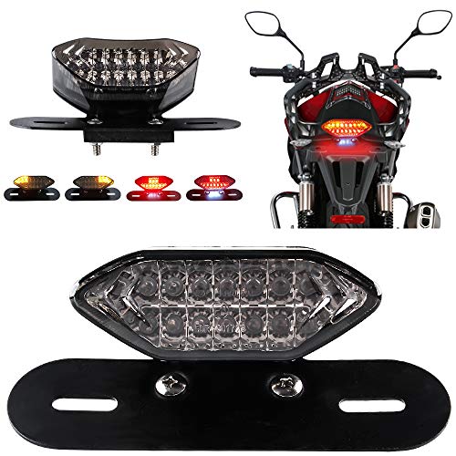 KaiDengZhe Feux arrière à LED pour moto Feux de freinage intégrés et clignotants Témoin lumineux 5W 20LED Frein de marche clignotant Support de plaque d'immatriculation （Lentille Noire）