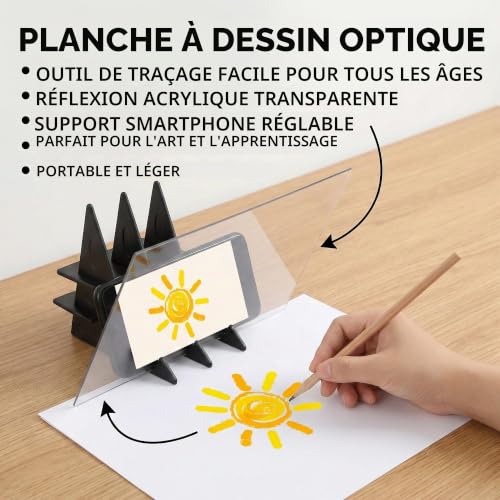 CQXSYTBN Projecteur de Dessin Optique Adulte en Acrylique 13,5 x 20 cm, Planche de Calque Compatible Téléphone et Tablette, Outil de Croquis Portable pour Création Artistique et Esquisse – vue 6