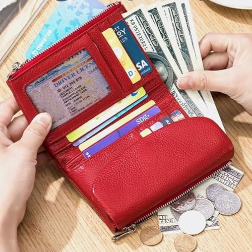 Unisex Pebble Real Leather Rfid Wallet Womens Soft Small With Rfid Anti-Theft Protection Waterproof And Large Capacity (Red)2