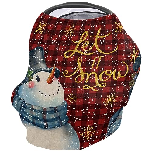 Nursing Cover for Breastfeeding Scarf, Merry Christmas Tree Snowman Red Plaid Baby Car Covers Super Soft Multi Use for Canopy Shopping Cart Cover Blanket Stroller Cover