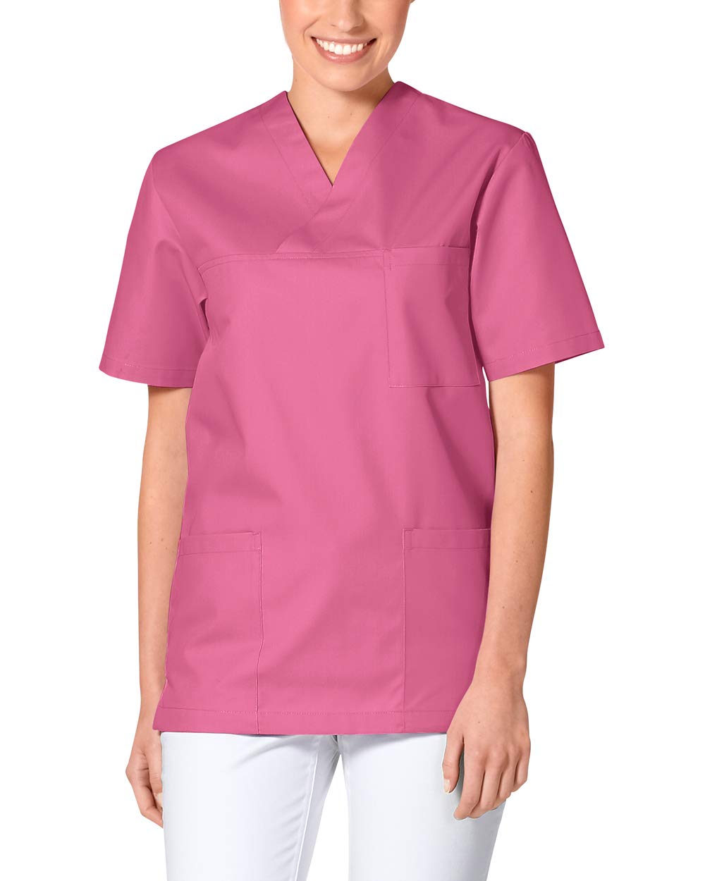 CLINIC DRESS Schlupfkasack - Unisex Kasack Damen und Herren bunt für Pflege und Altenpflege, Kurzarm und Brusttasche, 95 Grad Wäsche