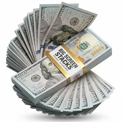 Big Screen Stacks | Prop Money Fake Dollars | $10 000 Full print fake money for Film TV Photography money gun games pranks casino games magic tricks pretend play | UK Company