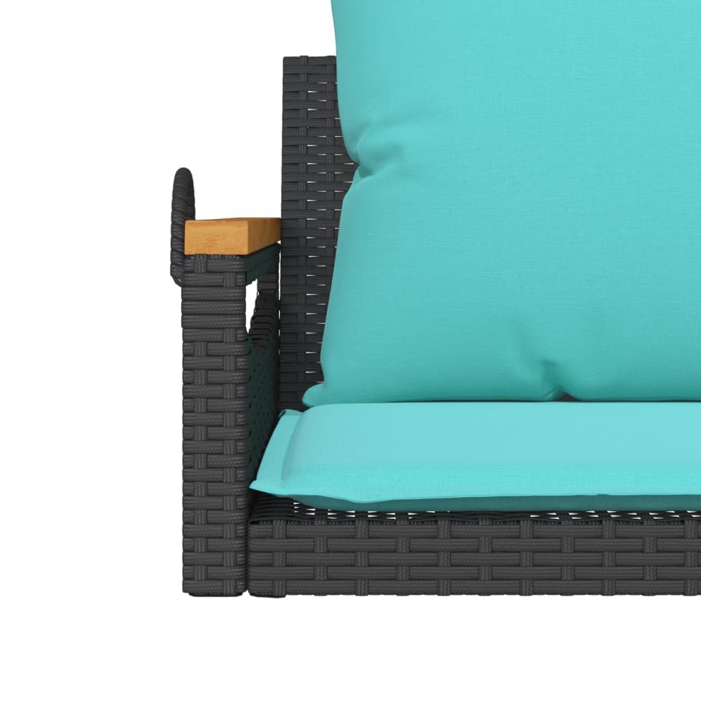 Banco Columpio con Cojines ratán sintético 63x62x40 cm Negro | para Terraza, Patio, Porche o Balcón | Diseño Decorativo| Mueble Exterior Duradero