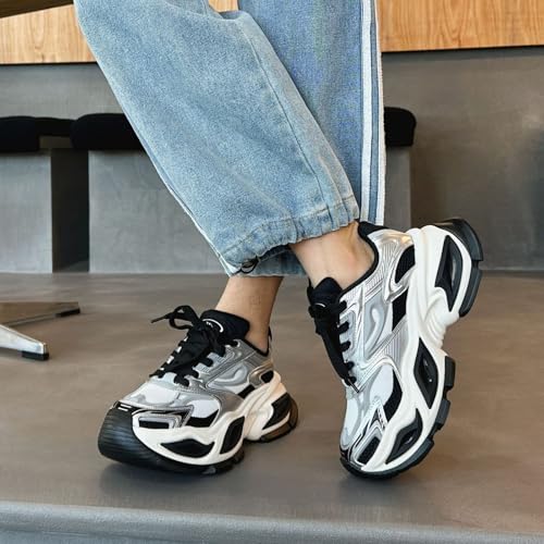 Men's Fashion Breathable Mesh Leather Lace Up Chunky Platform Sneakers Casual Non Slip Round Toe Driving Walking Tennis Running Sneakers4