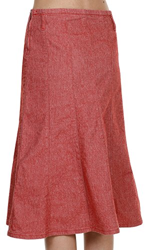 Calf Length Panelled Red Skirt Skirt92 Womens Jean Skirt Midi Skirt #TOP3