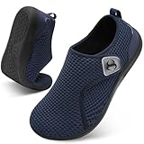 Scurtain Navy Blue Shoes for Women Wide Width Non Slip Diabetic Shoe Neuropathy Bunion Pregnancy Recovery Flat Shoes Fashion Casual Knitted Wide Toe Senakers Size 9
