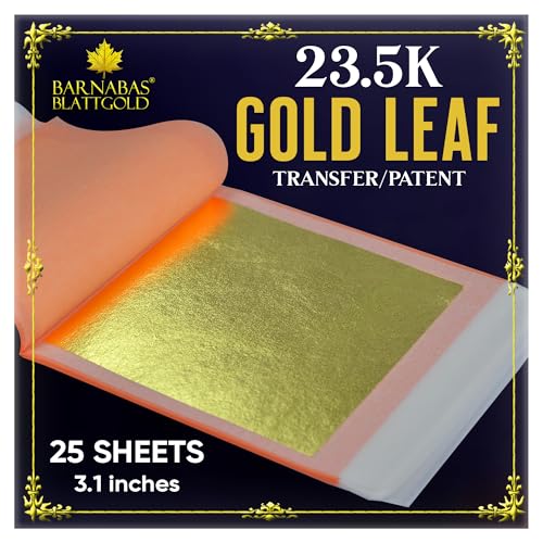 Barnabas Blattgold Gold Leaf - 23.5K Real Gold [25 Sheets, 3.1 inches] - Transfer Patent for Painting, Arts and Crafts