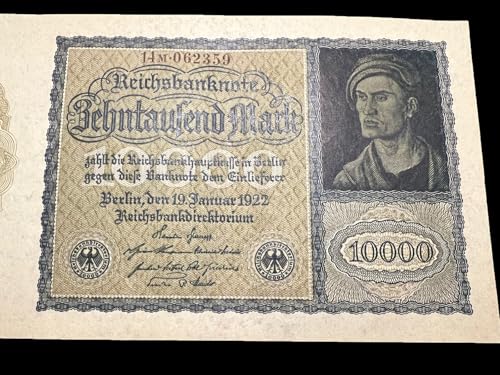 1922 Germany 10000 Mark Post WW1 Pre WW2 Banknote Paper Money Kaiser VF-AU
